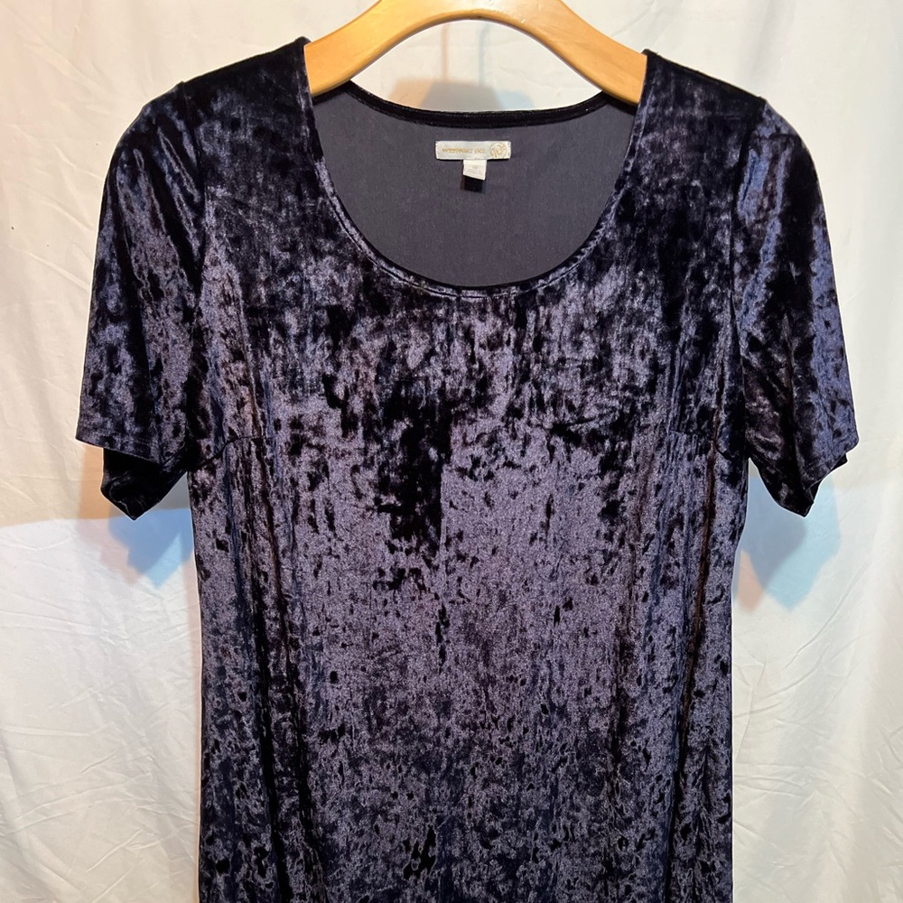 Westport 1962 Long Velvet Dress Womens 1X Plus Size Deep Blue Short Sleeves